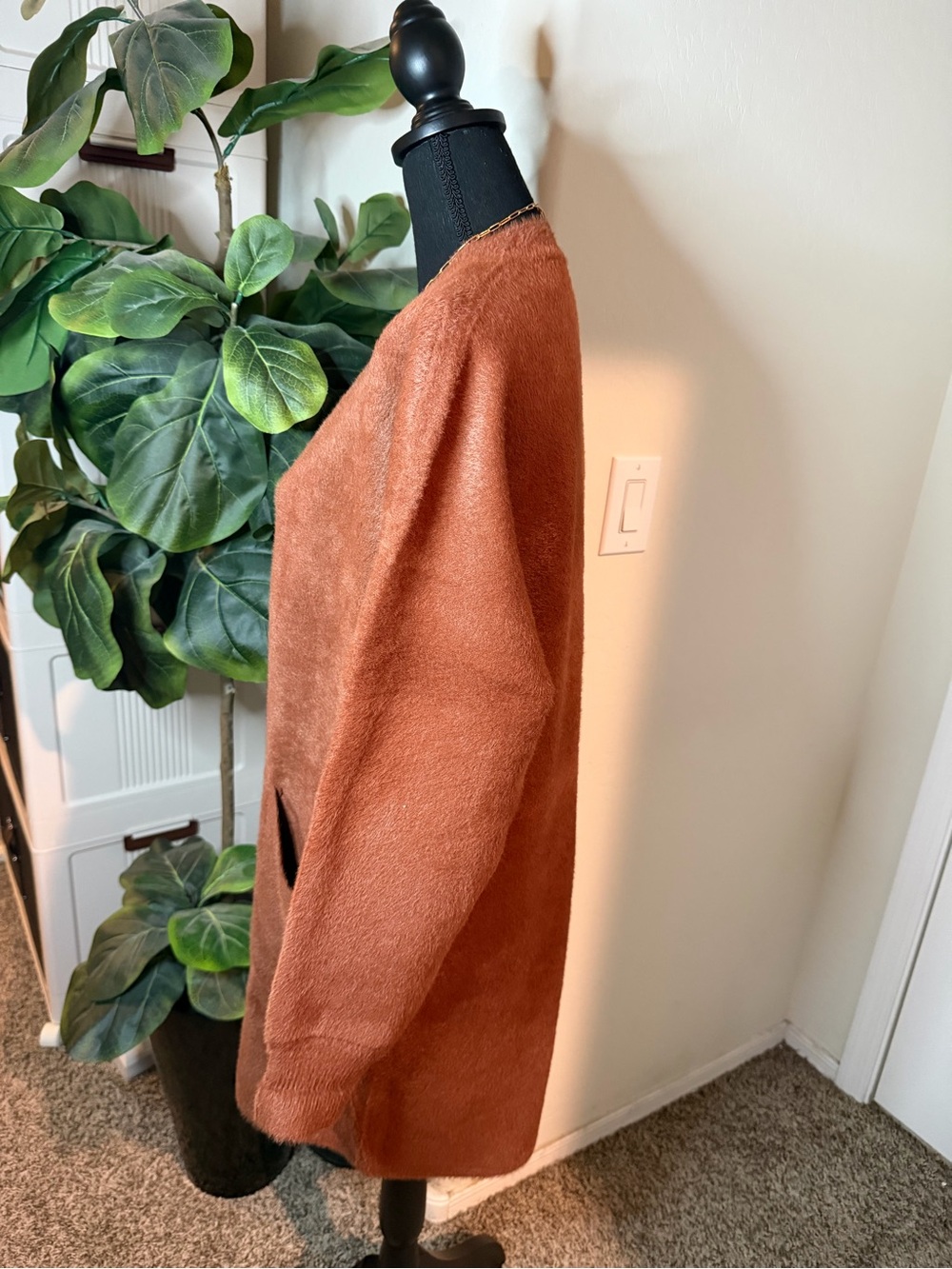 Rust Open-Front Long Cardigan Jacket - Picture 3 of 11
